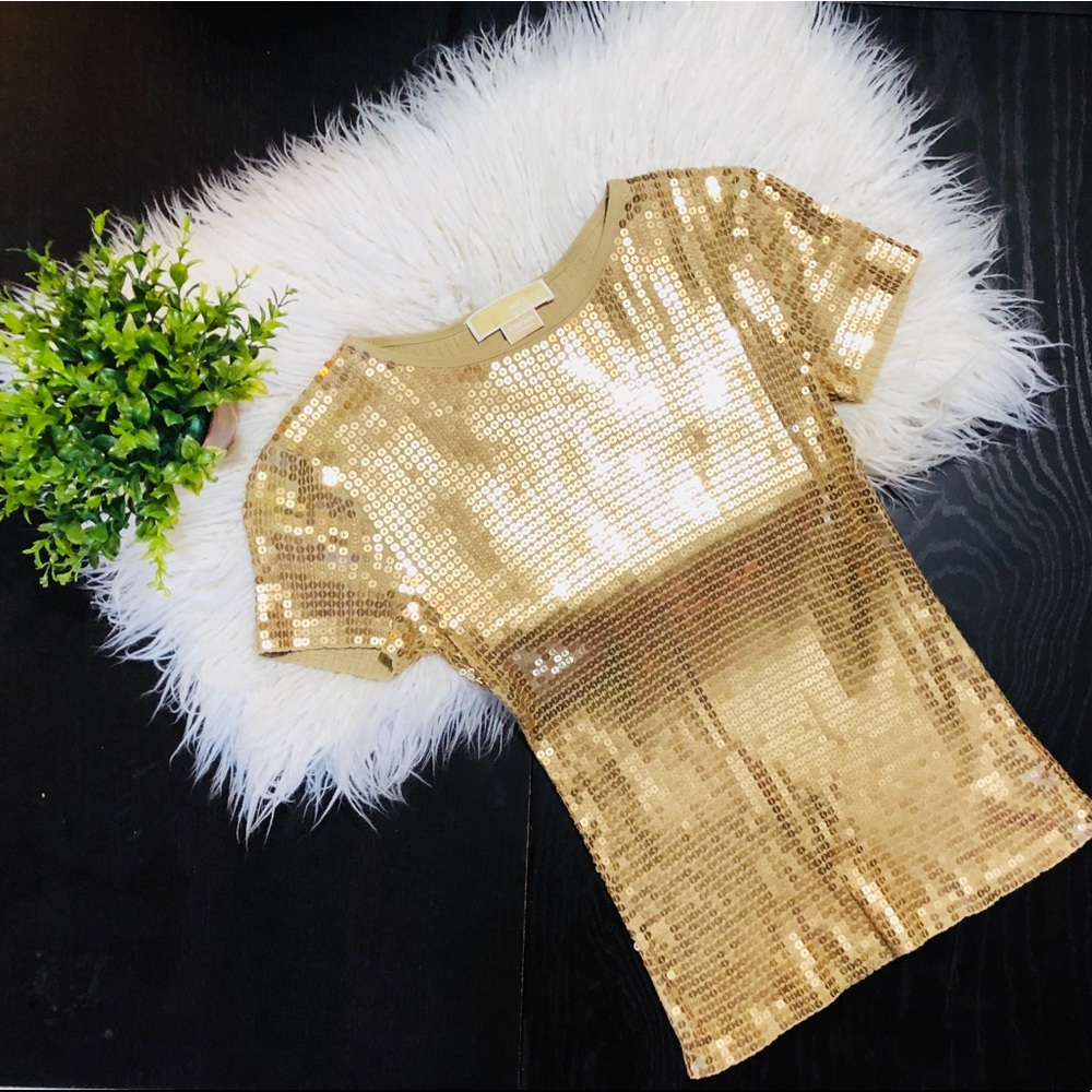 MICHAEL KORS GOLD SEQUIN EMBELLISHED TOP